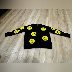 Just Polly New York Black Smiley Face Knit Sweater – Size Small